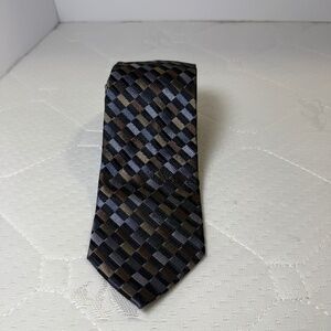 Calvin Klein Silk Tie Extra Long Gray Blue Check Pattern Classic Nec